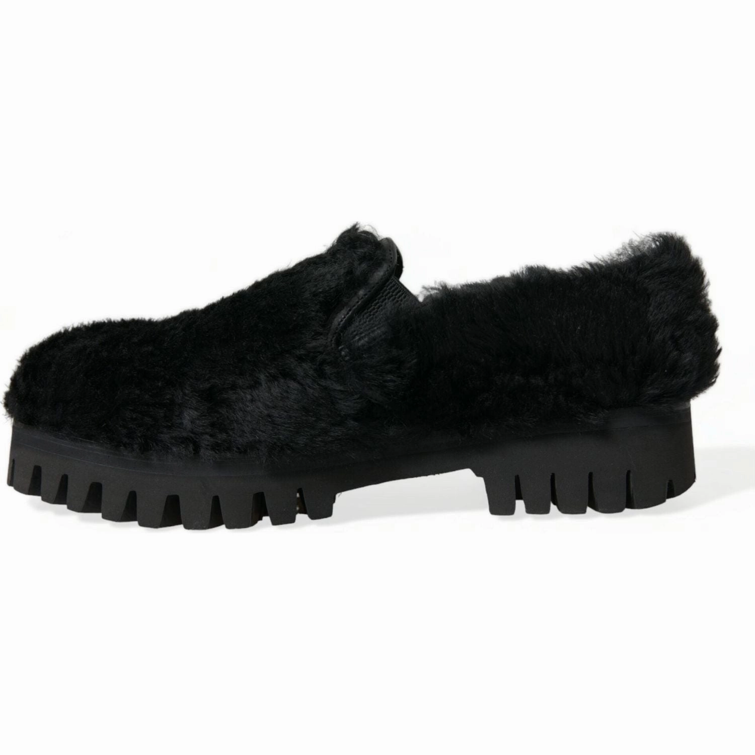Slippers Western Dolce & Gabbana Black Fur Leather Slippers Dress Shoes