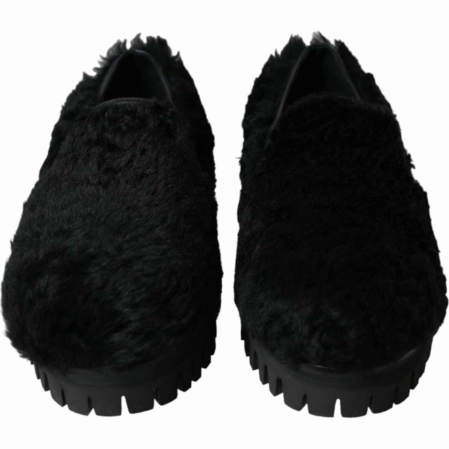 Driving With Slippers Dolce & Gabbana Black Fur Leather Slippers Dress Shoes