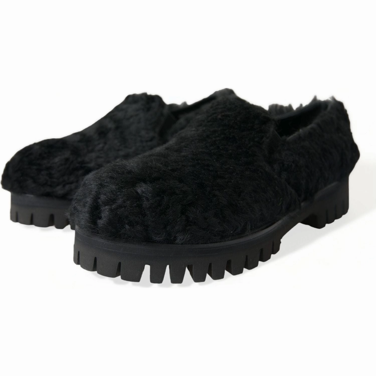 Dolce & Gabbana Black Fur Leather Slippers Dress Shoes Princess Tiana Slippers
