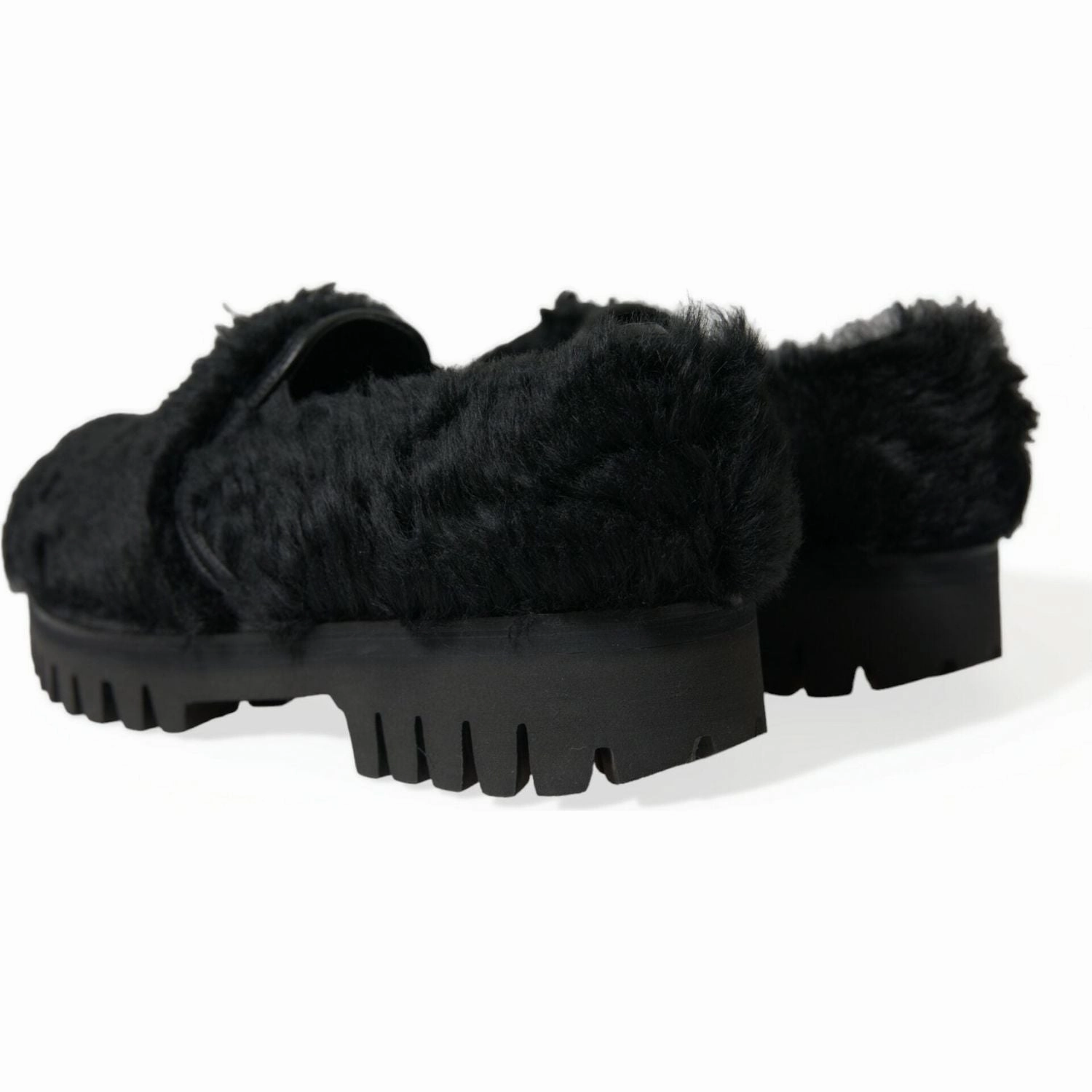 Sparkly Slides Dolce & Gabbana Black Fur Leather Slippers Dress Shoes
