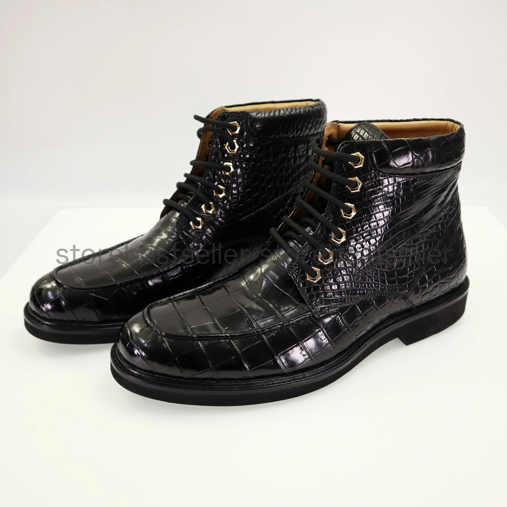 Mens Handcrafted Alligator Crocodile Leather Dress Shoes Lace up Brogue Shoes Fly Boots