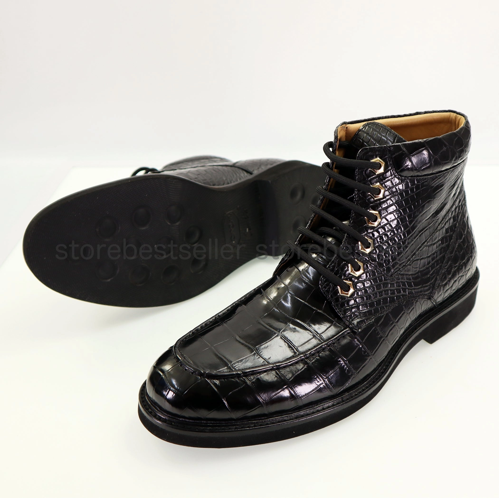 Walking Hiking Boots Mens Handcrafted Alligator Crocodile Leather Dress Shoes Lace up Brogue Shoes