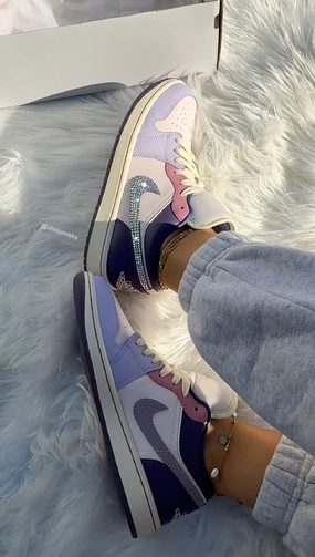 RARE Pink and Purple Swarovski Womens Air Jordan Retro 1 Low Shoes Adidas Originals Gazelle Casual Shoes