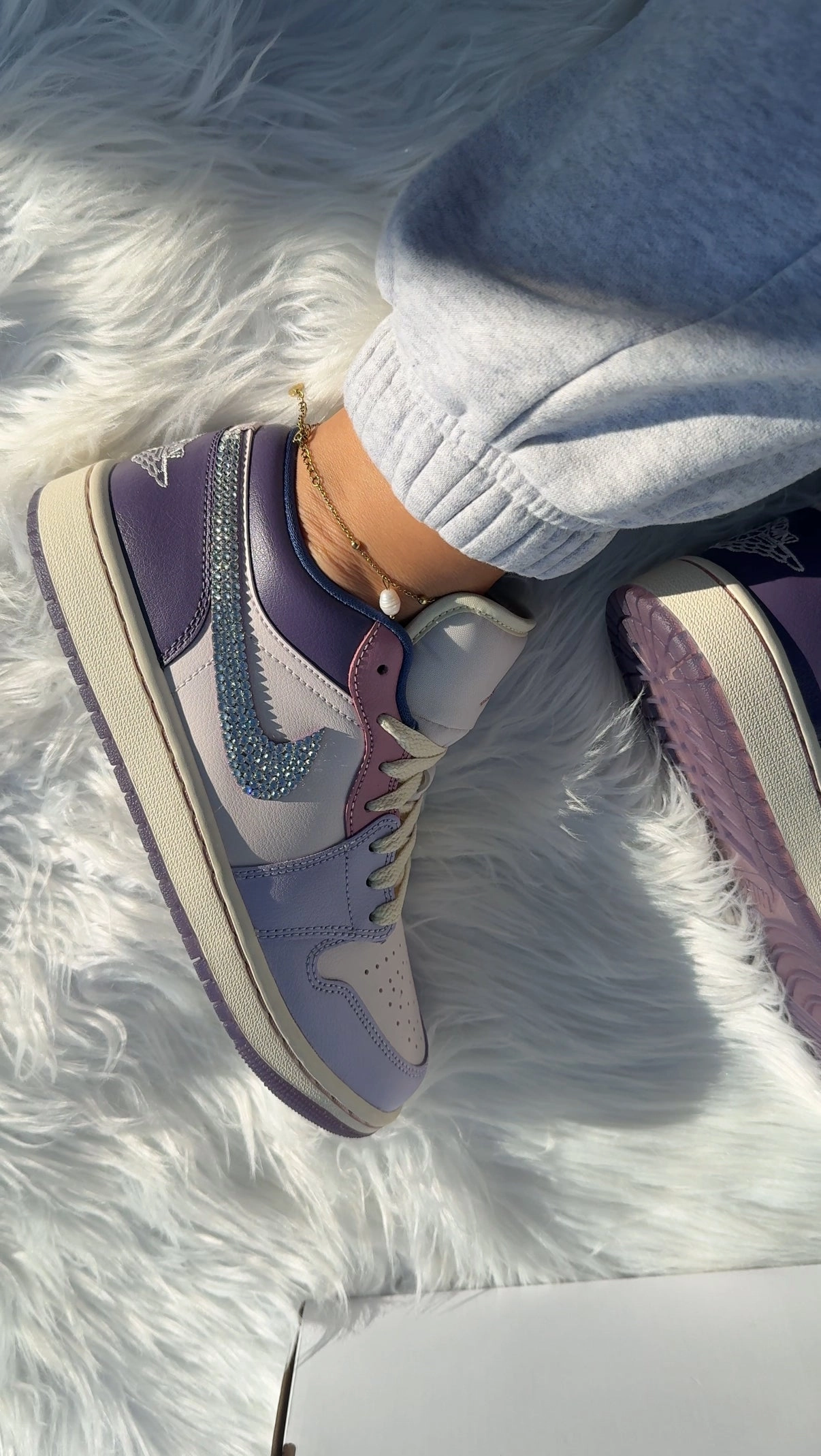 Clearance Adidas Shoes RARE Pink and Purple Swarovski Womens Air Jordan Retro 1 Low Shoes