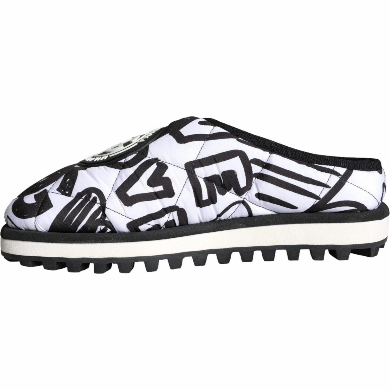 Pug With Slippers Dolce & Gabbana Black White Quilted Logo Sandals Slides Shoes