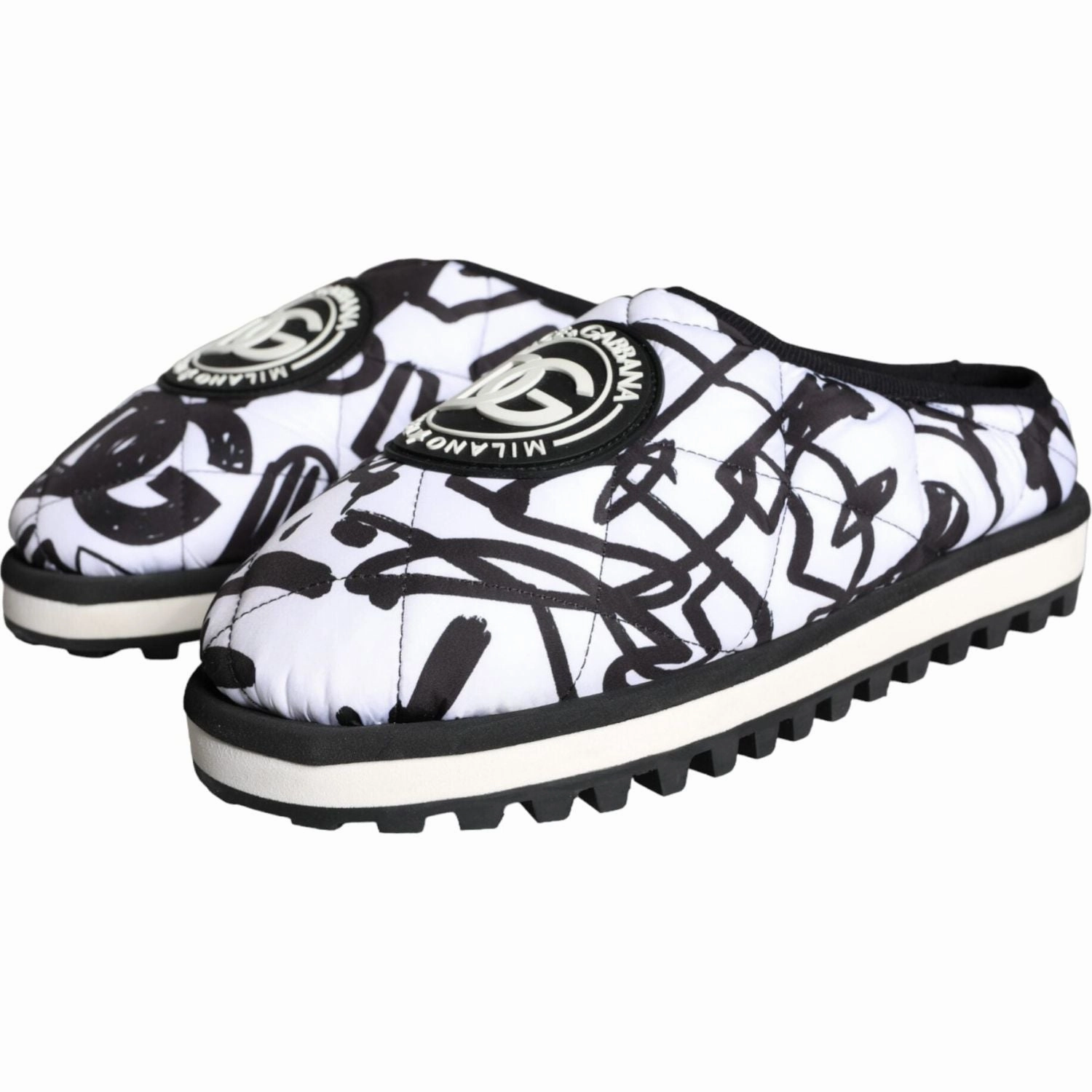 Slides Sand Dolce & Gabbana Black White Quilted Logo Sandals Slides Shoes