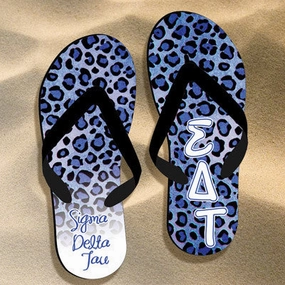Sigma Delta Tau Cheetah Print Flip Flops - SBL100 - SUB Smile Flip Flops