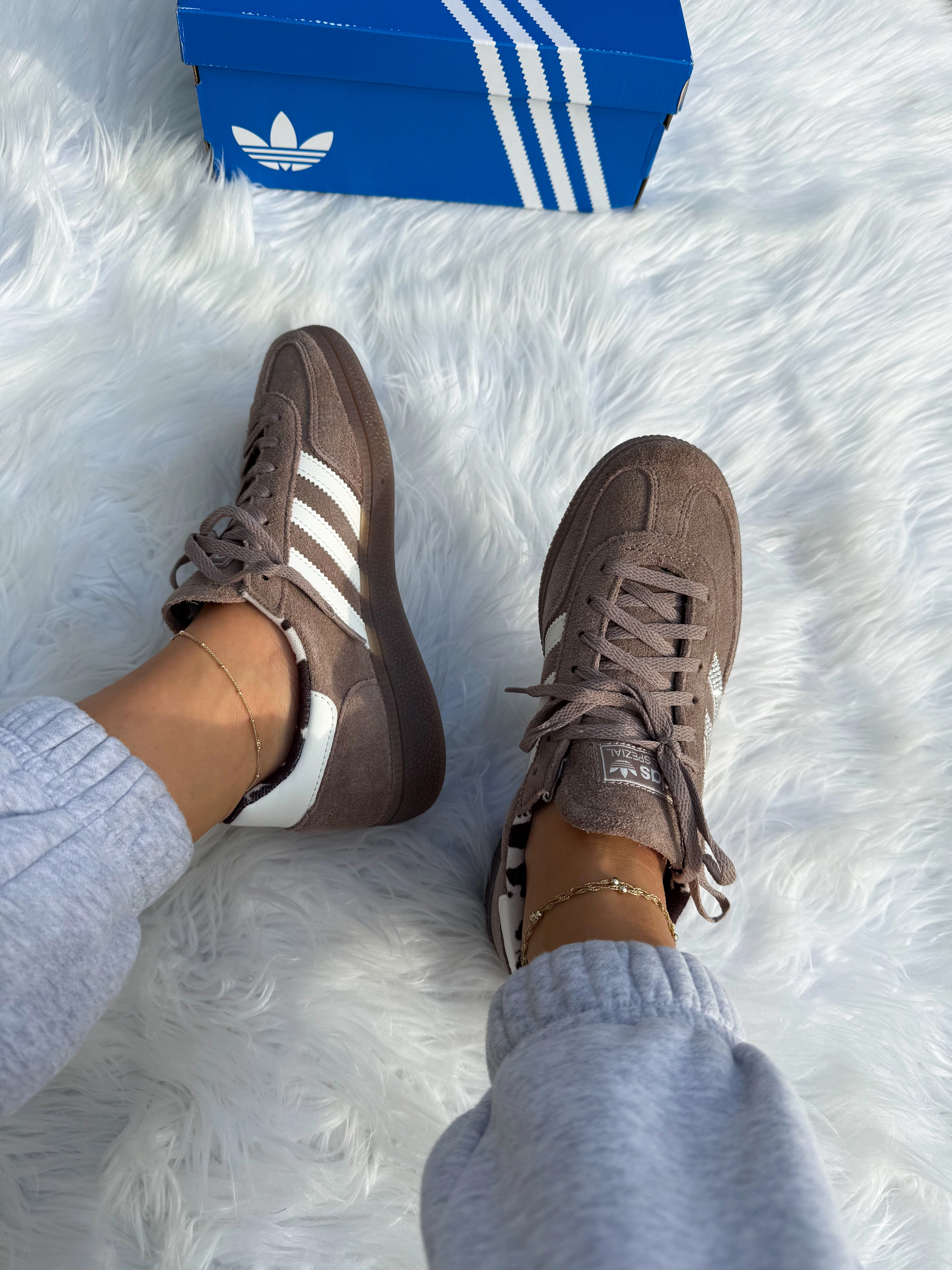 Adidas Two Stripe Shoes Taupe Cow Print Swarovski Adidas Original Spezial Shoes