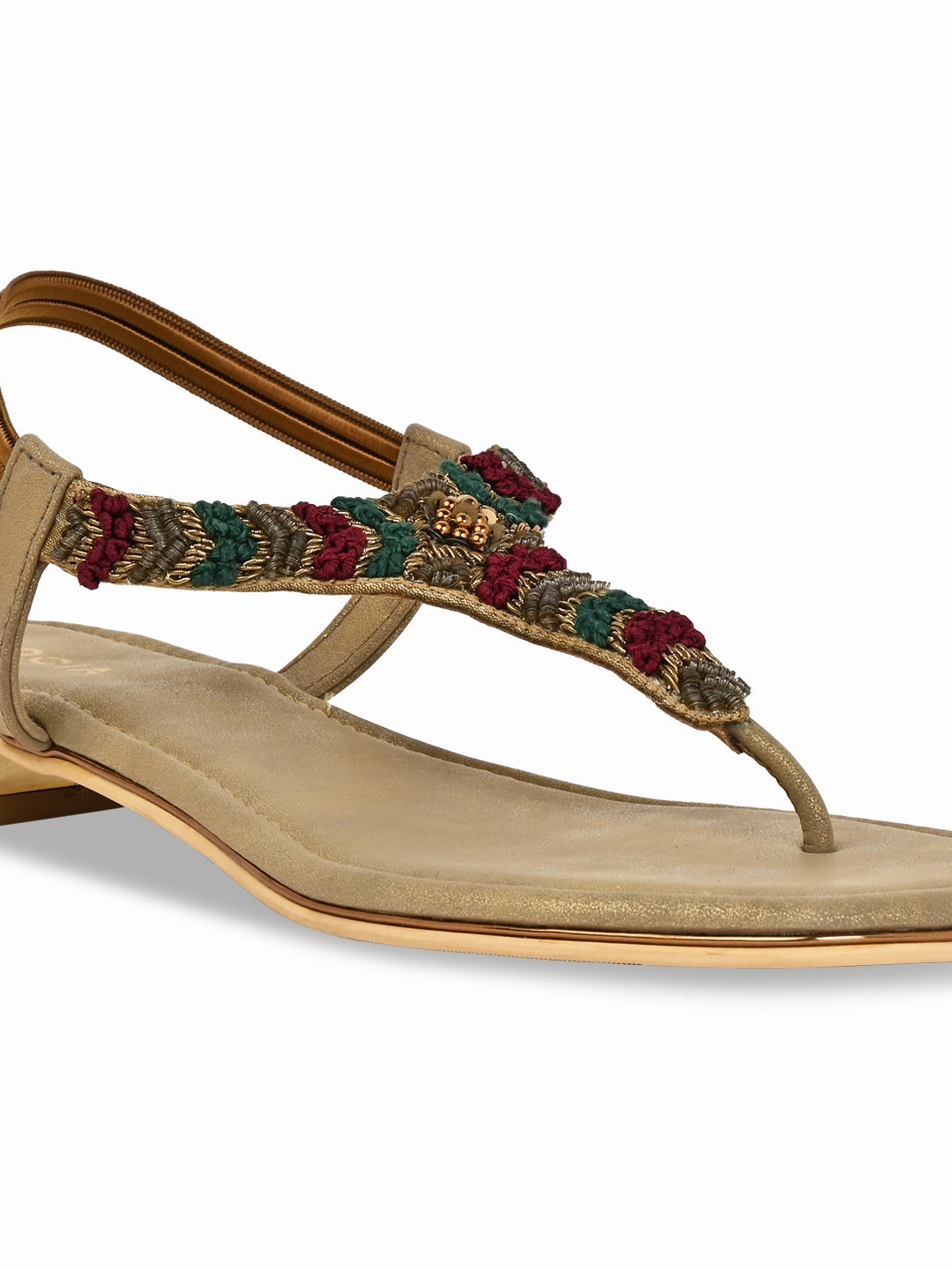 Rocia By Regal Antique Gold Women Casual Embroidered Flat Sandals Snakeskin Flat Shoes