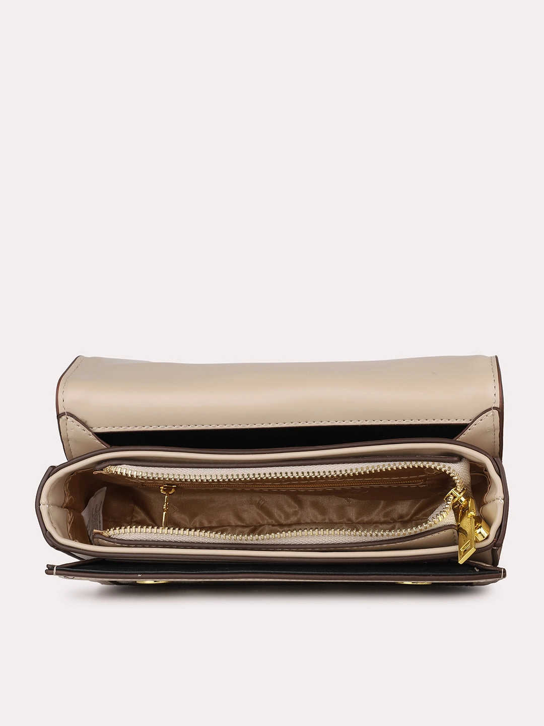 Women Beige Geometric Textured Structured Satchel Sling Comfortable Casual Shoes With Heels