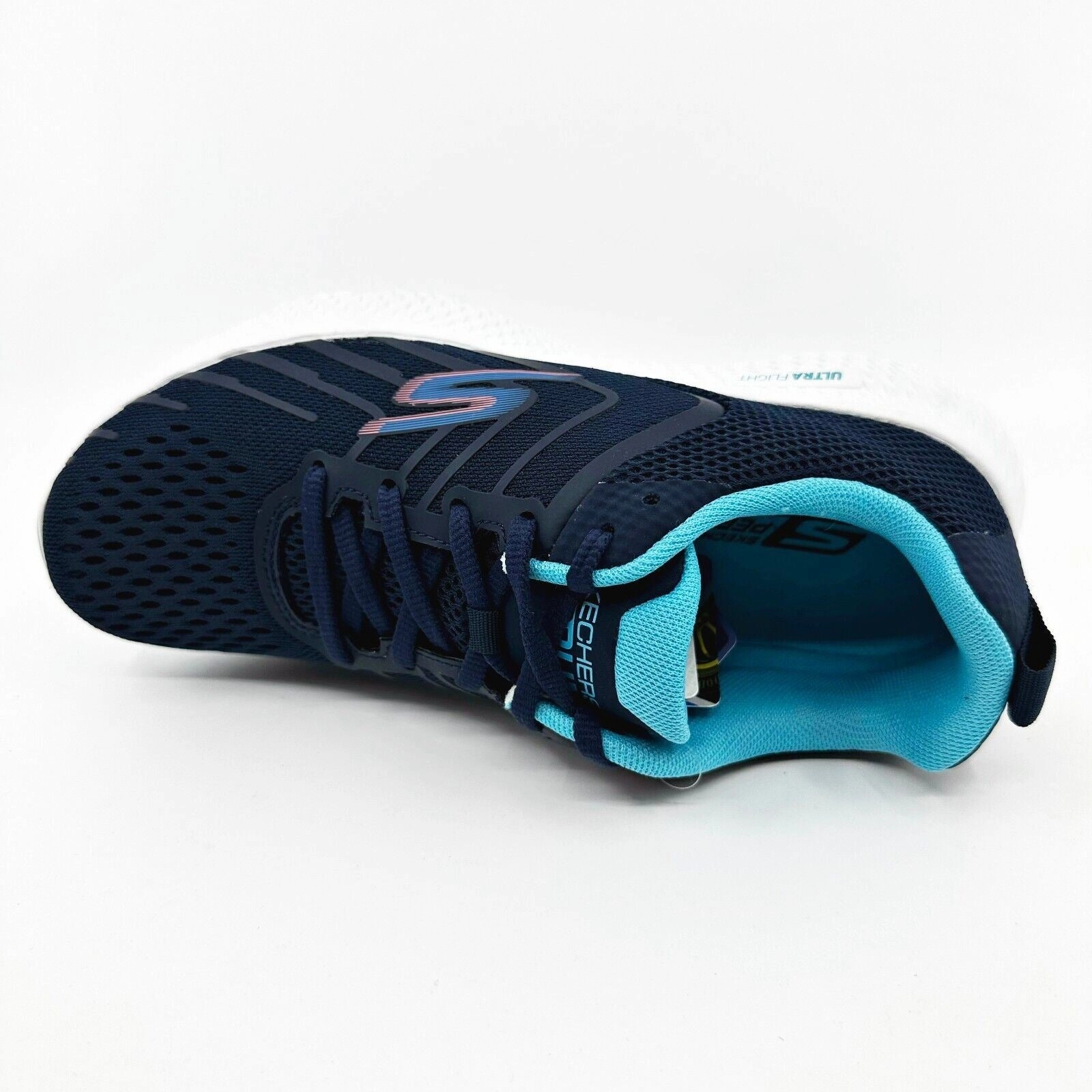 Skechers Go Run Power Fleetz Navy Blue Womens Athletic Running Shoes Trail Run Shoe