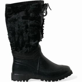 Dolce & Gabbana Black Rubber Lace Up Shearling Rain Boots Shoes Where To Buy Work Boots