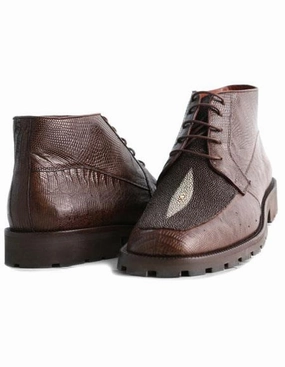 Los Altos Boots Men's Stylish Brown Genuine Lizard & Stingray Mantarraya Skin Hornback Classic Dress Ankle Botas De Mantarraya - Mantarraya Boots Boots Shoes