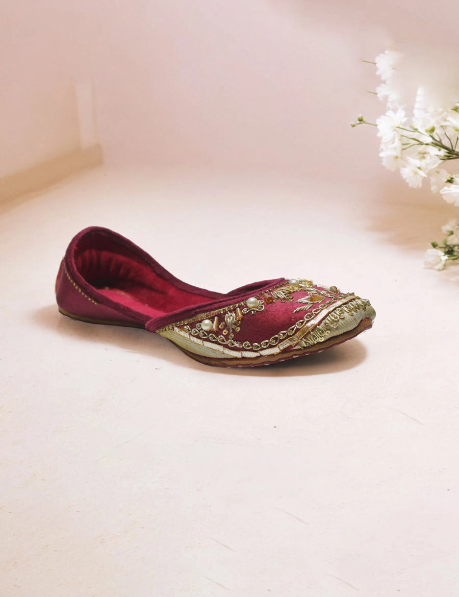 Maroon Fancy Khussa for women Lace Up Skate