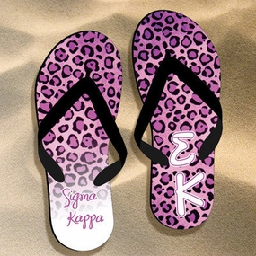 Sigma Kappa Cheetah Print Flip Flops - SBL100 - SUB Flip Flops With Sequins