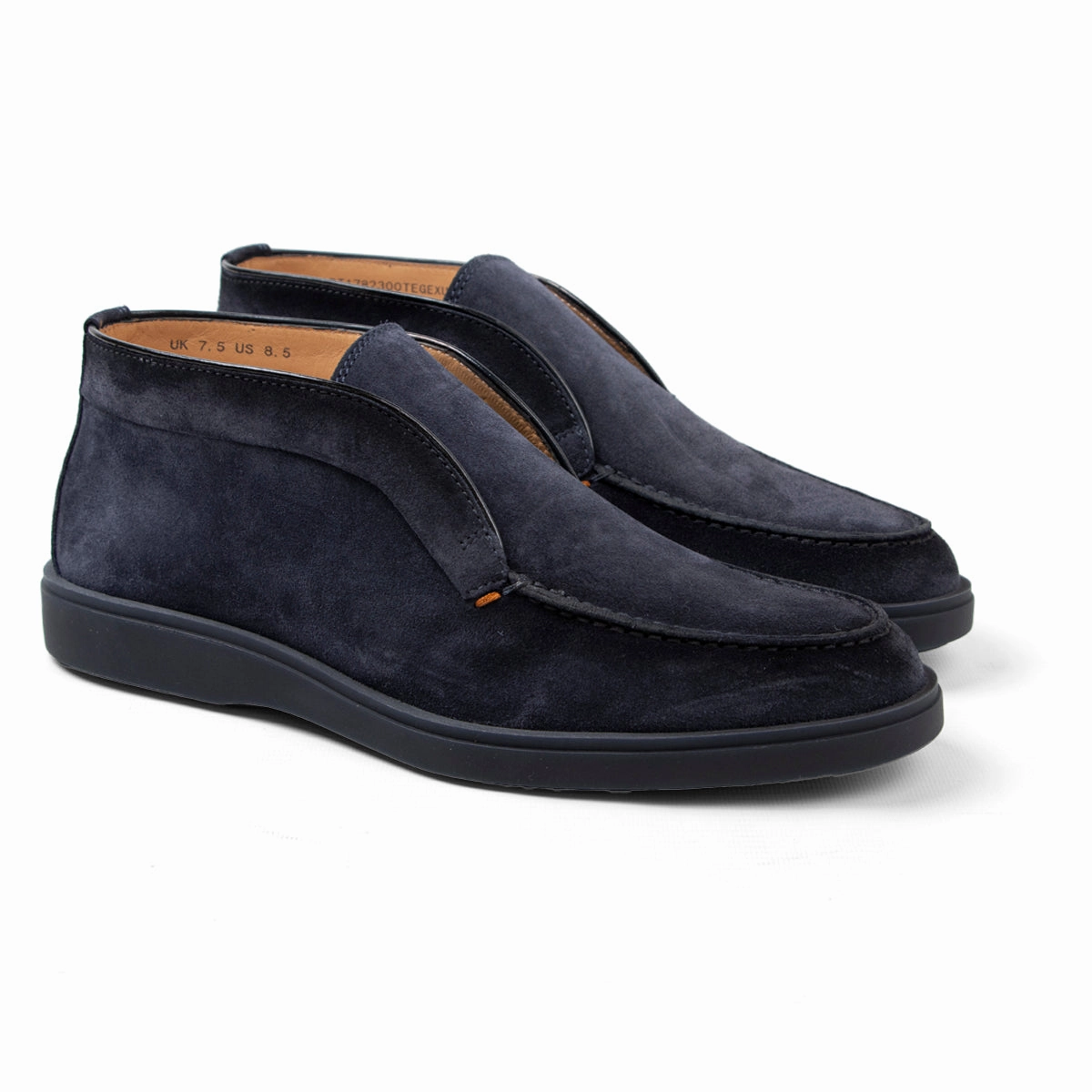 Santoni - Navy Blue Suede Desert Boots Tall Platform Boots