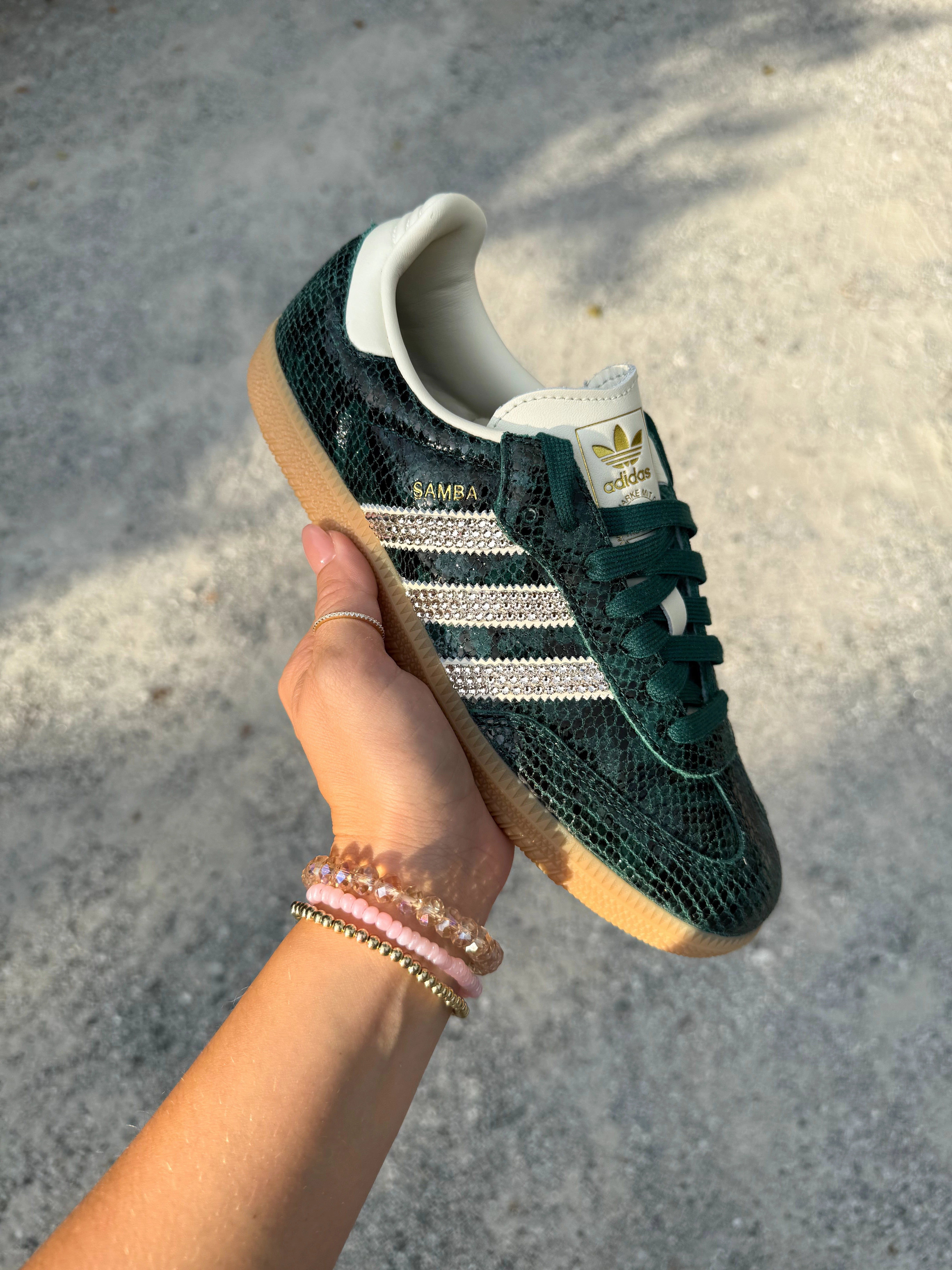 SIZE 7 Green Snakeprint Swarovski Adidas Original Samba OG Adidas Work Shoes Non Slip