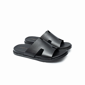 LS Pure Leather Handmade Rave Black Chappal LS-1140 Low Heel Slides