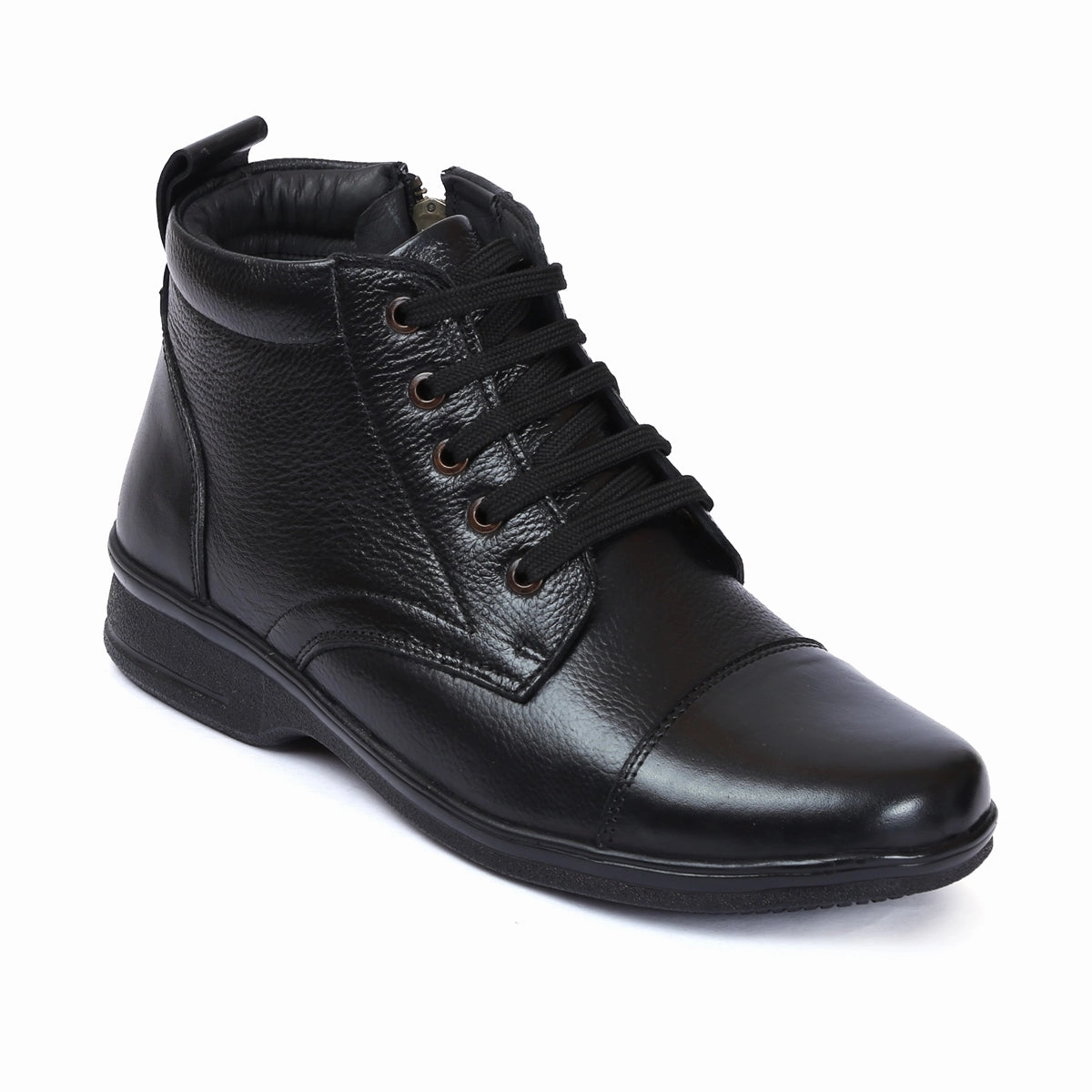 Snowboard And Boots Leather Boots for Men D-045 | Mens Black Leather Zip Up Boots
