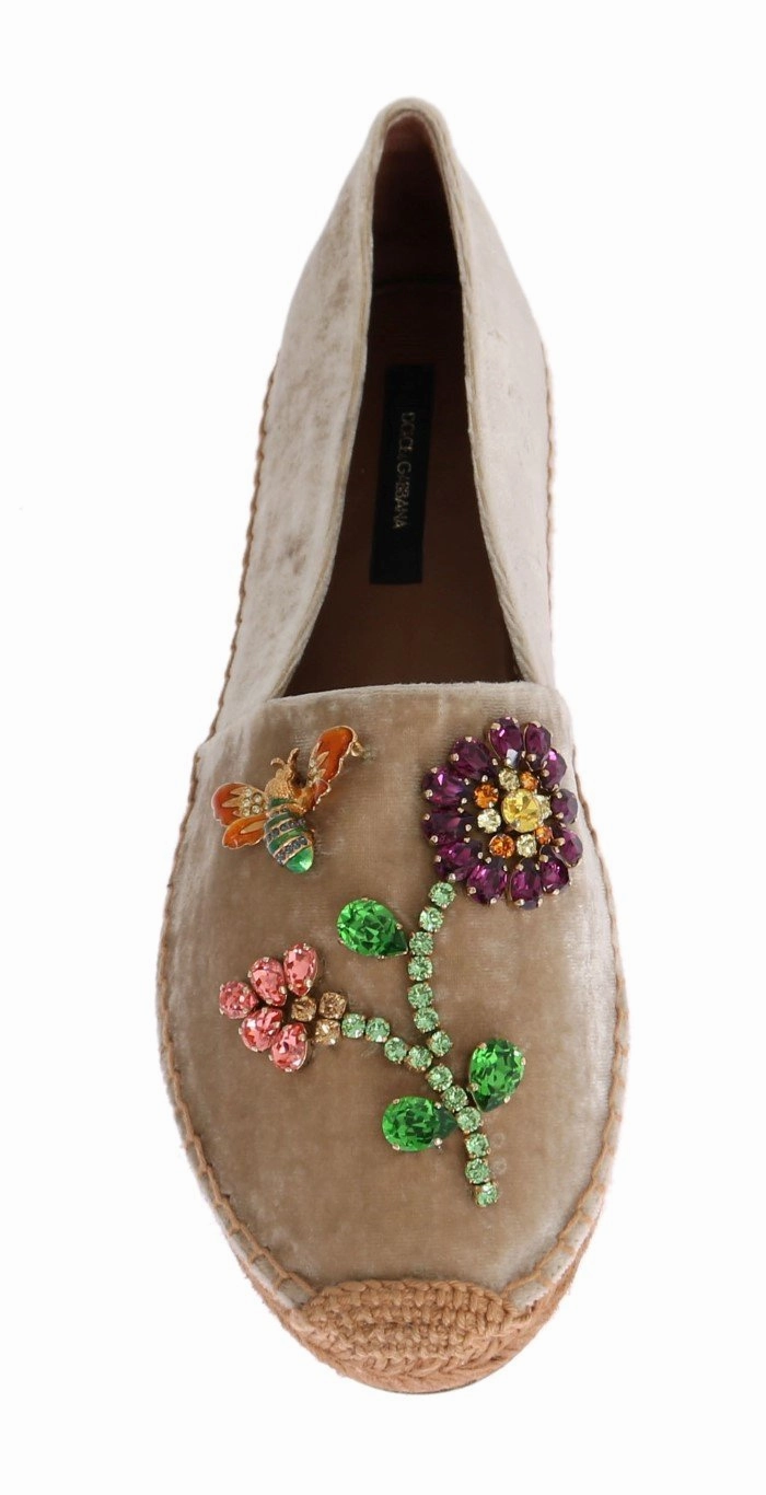 Beige Velvet Crystal Espadrilles Shoes Patent Leather Shoes Flats
