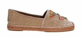 Flat Socks Shoe Liner Beige Velvet Crystal Espadrilles Shoes