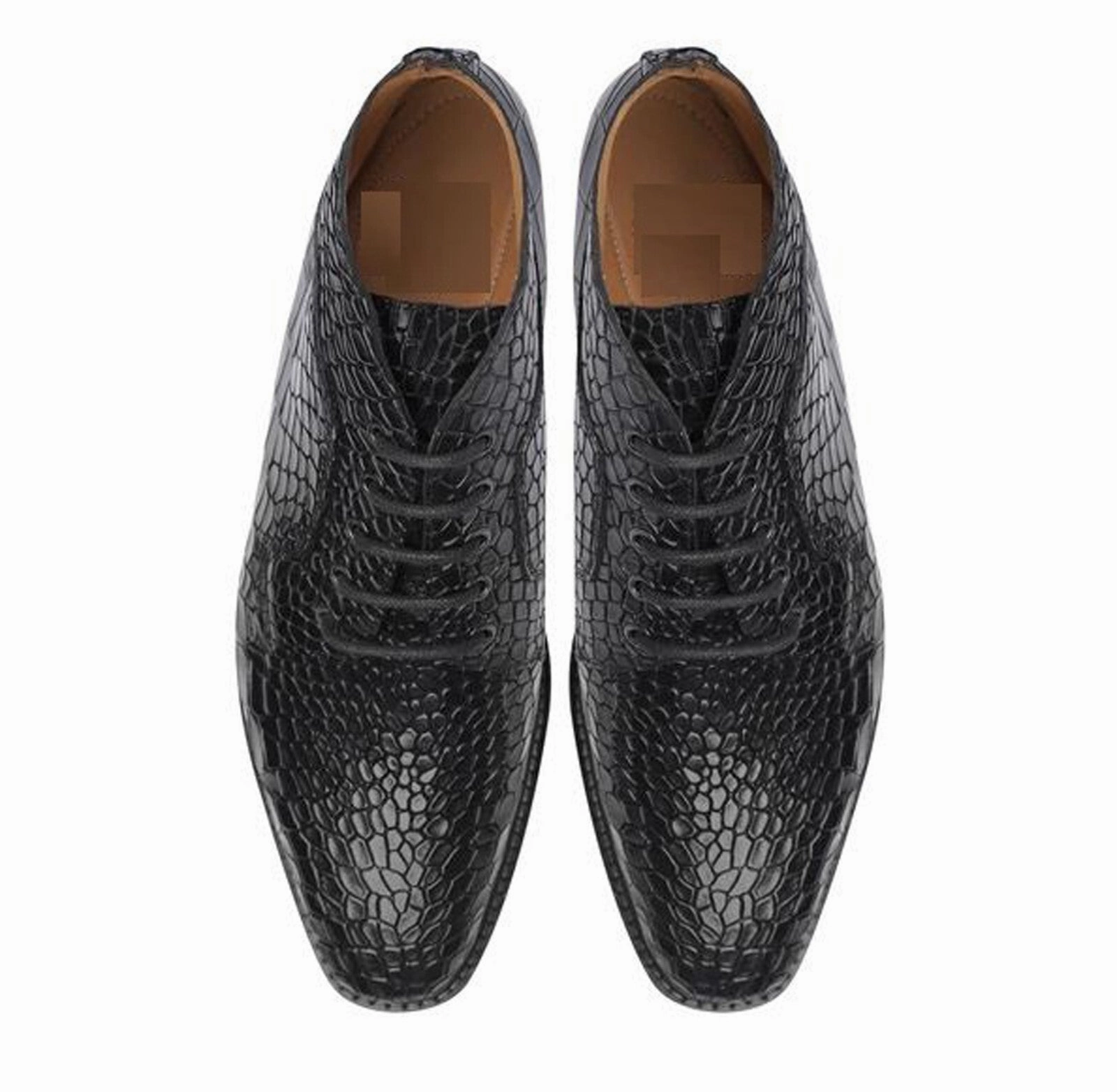 Stylish Men Genuine Black Leather Boots Crocodile Print Boots Lace Up Heels