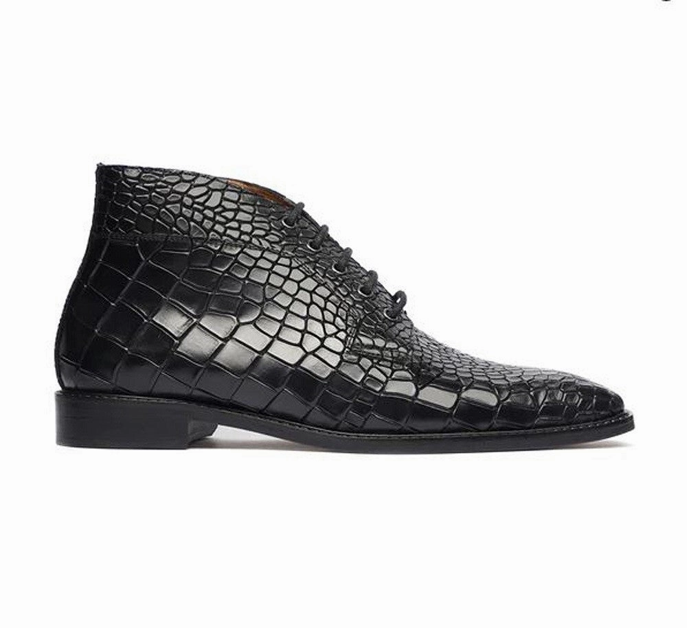 Dr Chelsea Boots 2976 Stylish Men Genuine Black Leather Boots Crocodile Print
