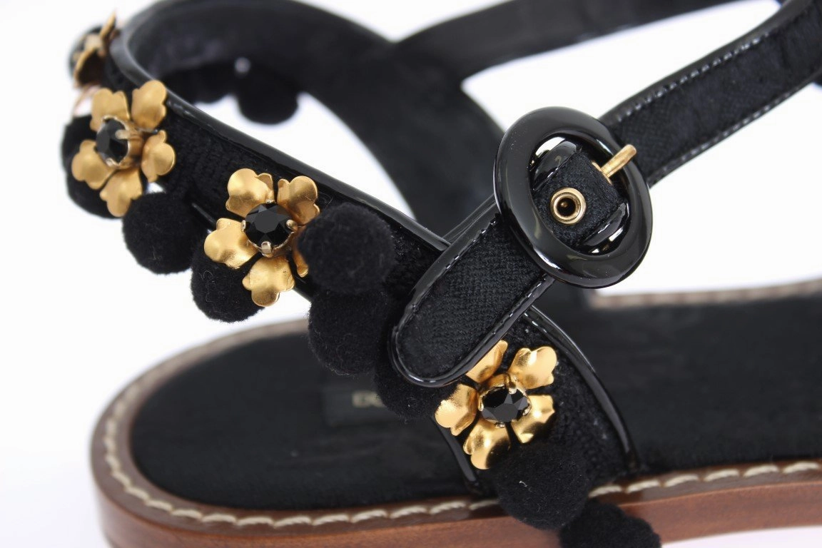 Black Raffia Crystal Torero Sandals Flat Grey Shoes