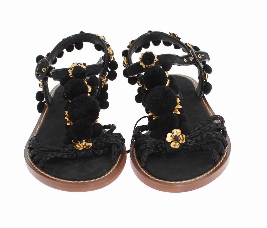 Black Raffia Crystal Torero Sandals Best Restaurant Shoes For Flat Feet