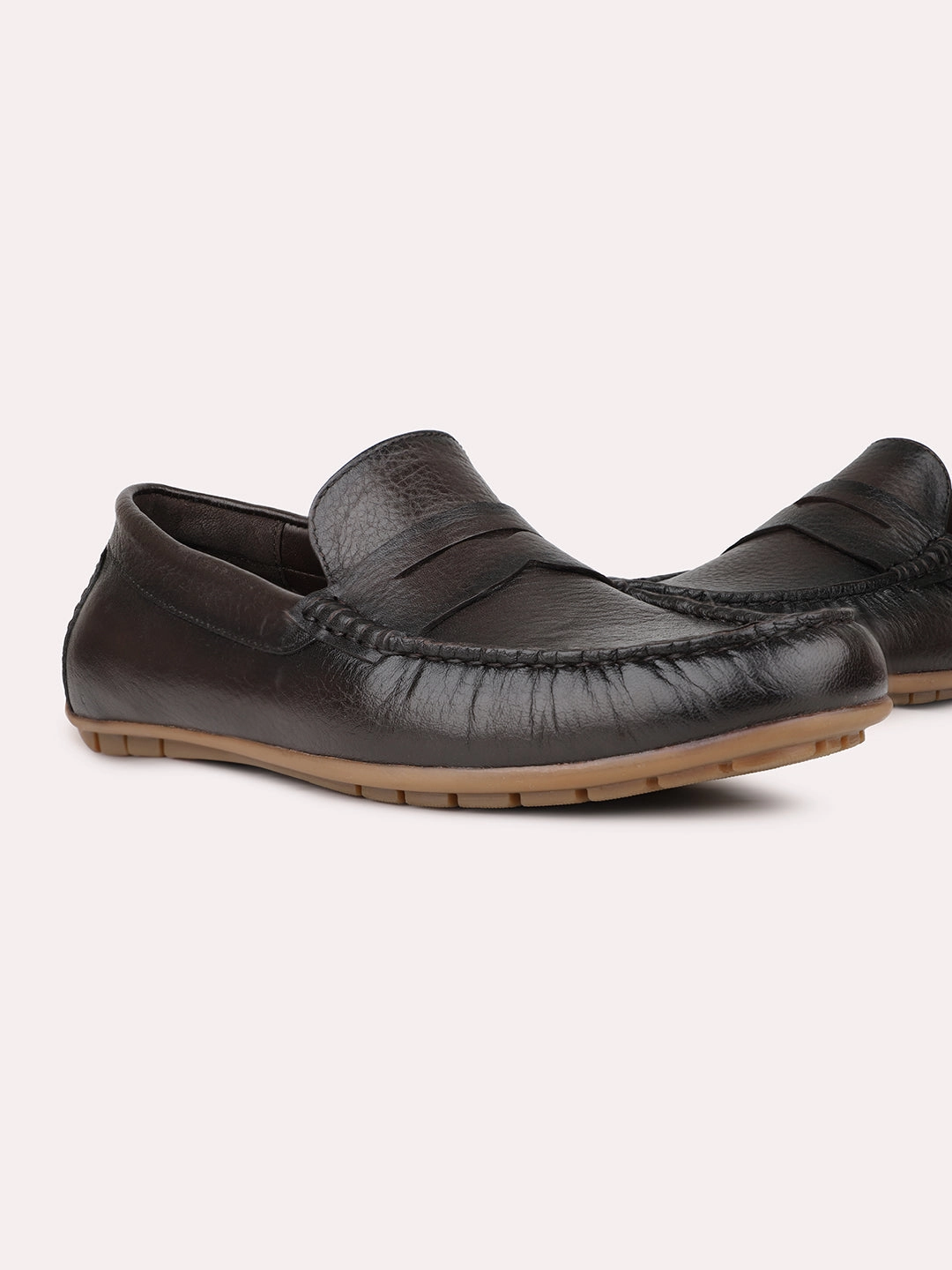 Mens Brown Solid Round Toe Casual Shoes Slip On Casual Dress Shoes