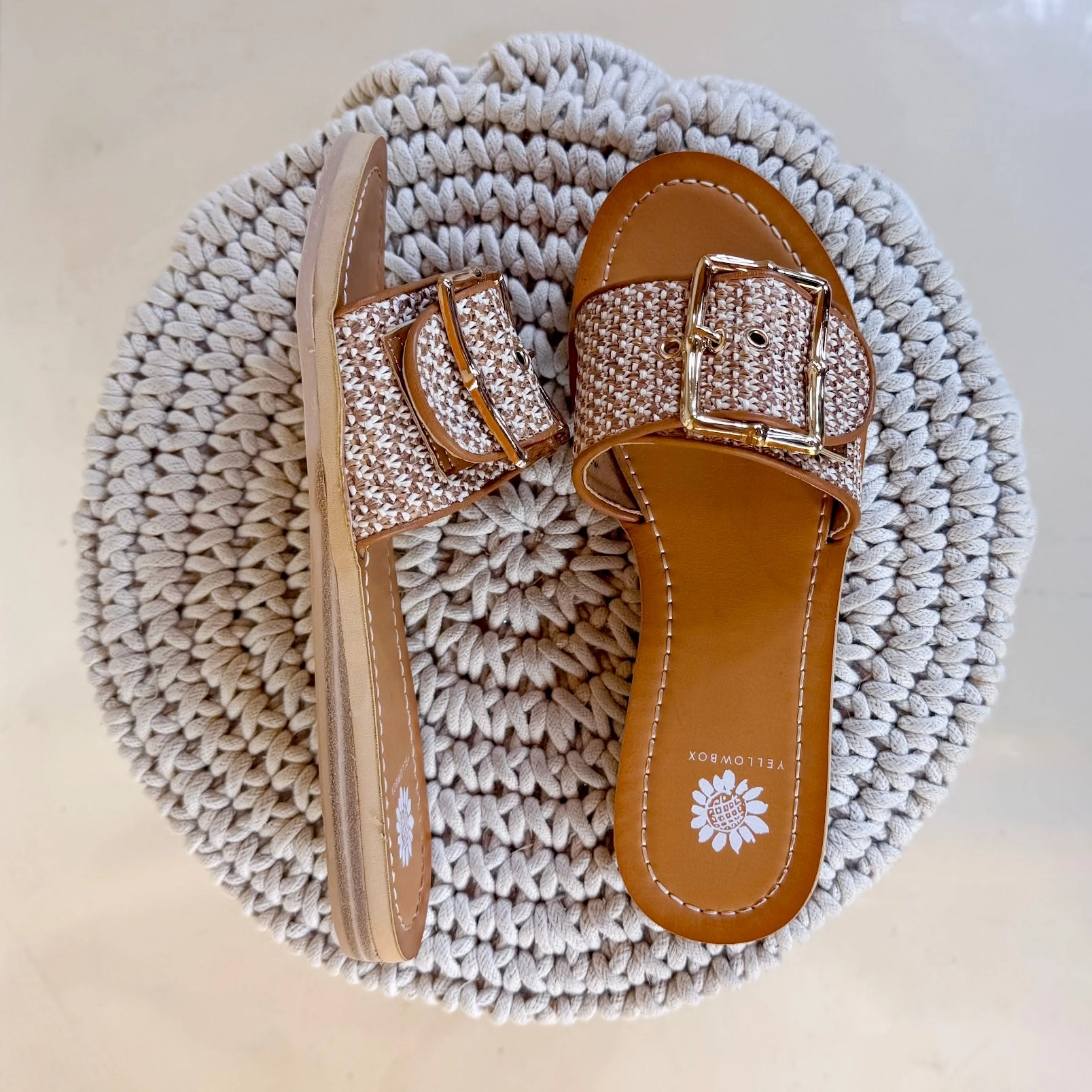 Yellow Box | Helden Flat Slide Sandal in Tan Flat Feet Shoe Inserts