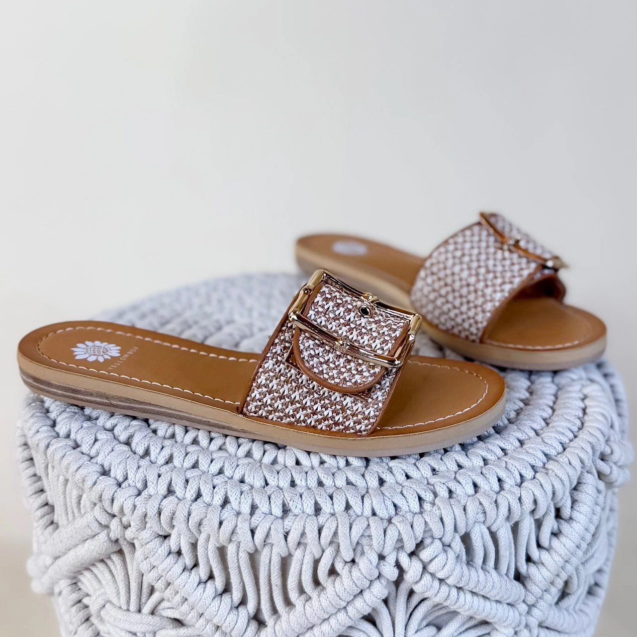 Yellow Box | Helden Flat Slide Sandal in Tan Flat Shoes On Amazon