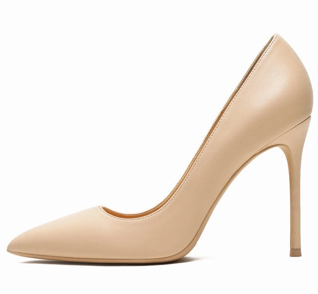 Sb Chron Slip Skate Shoes KATELVADI 10CM High Heels Shoes Women Pumps Beige Split Leather Woman Shoes Sexy Pointed Toe Wedding Party Shoes K-358