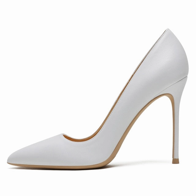 KATELVADI 10CM High Heels Shoes Women Pumps Beige Split Leather Woman Shoes Sexy Pointed Toe Wedding Party Shoes K-358 Bar Lace Skate