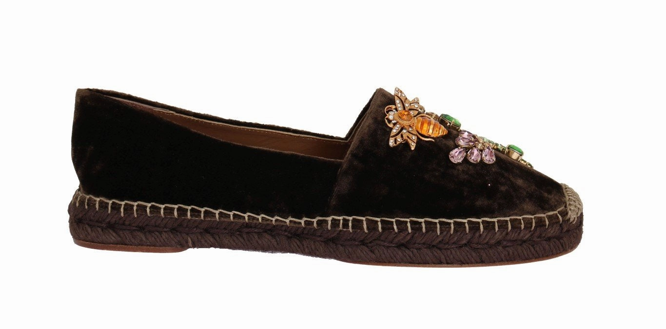 Brown Velvet Crystal Espadrilles Shoes Best Shoe Width For Flat Feet