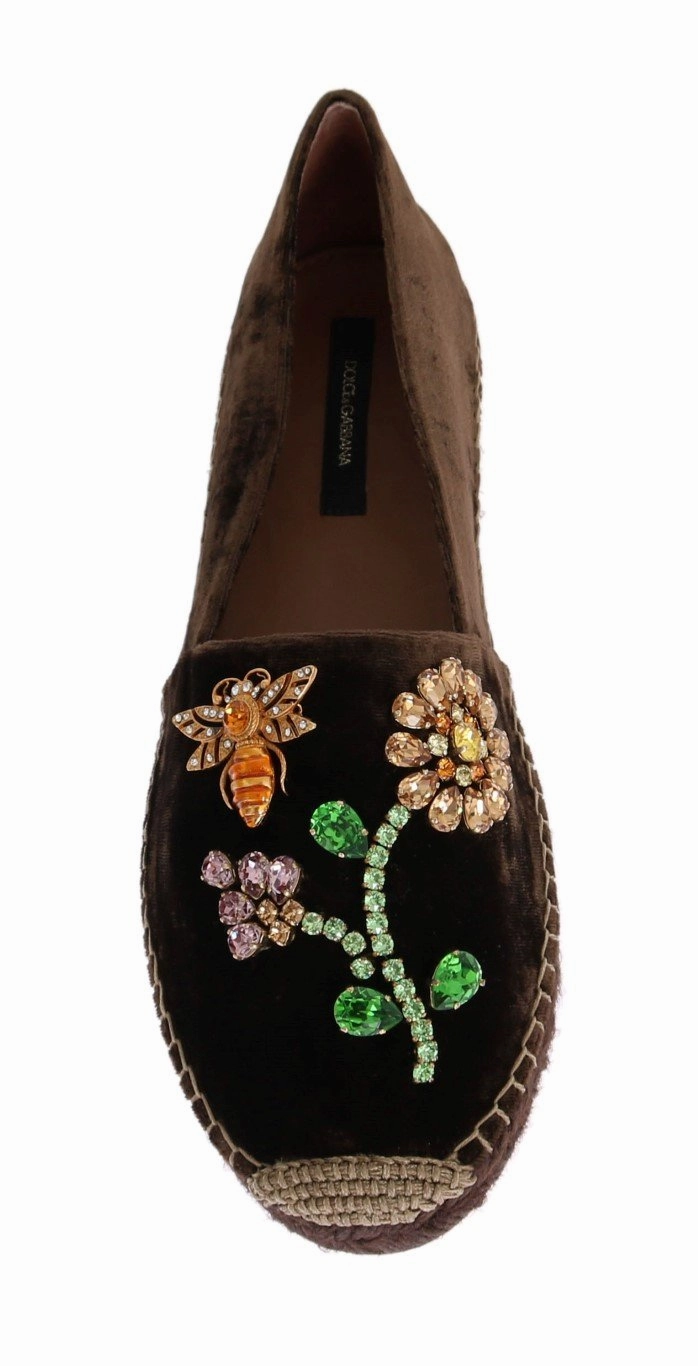 Climbing Shoes Brown Velvet Crystal Espadrilles Shoes