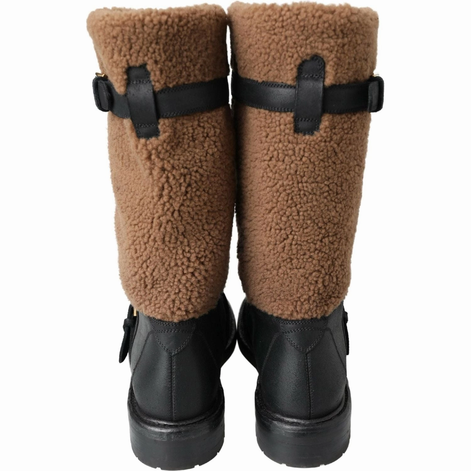 Dolce & Gabbana Black Leather Brown Shearling Boots Farm Boots