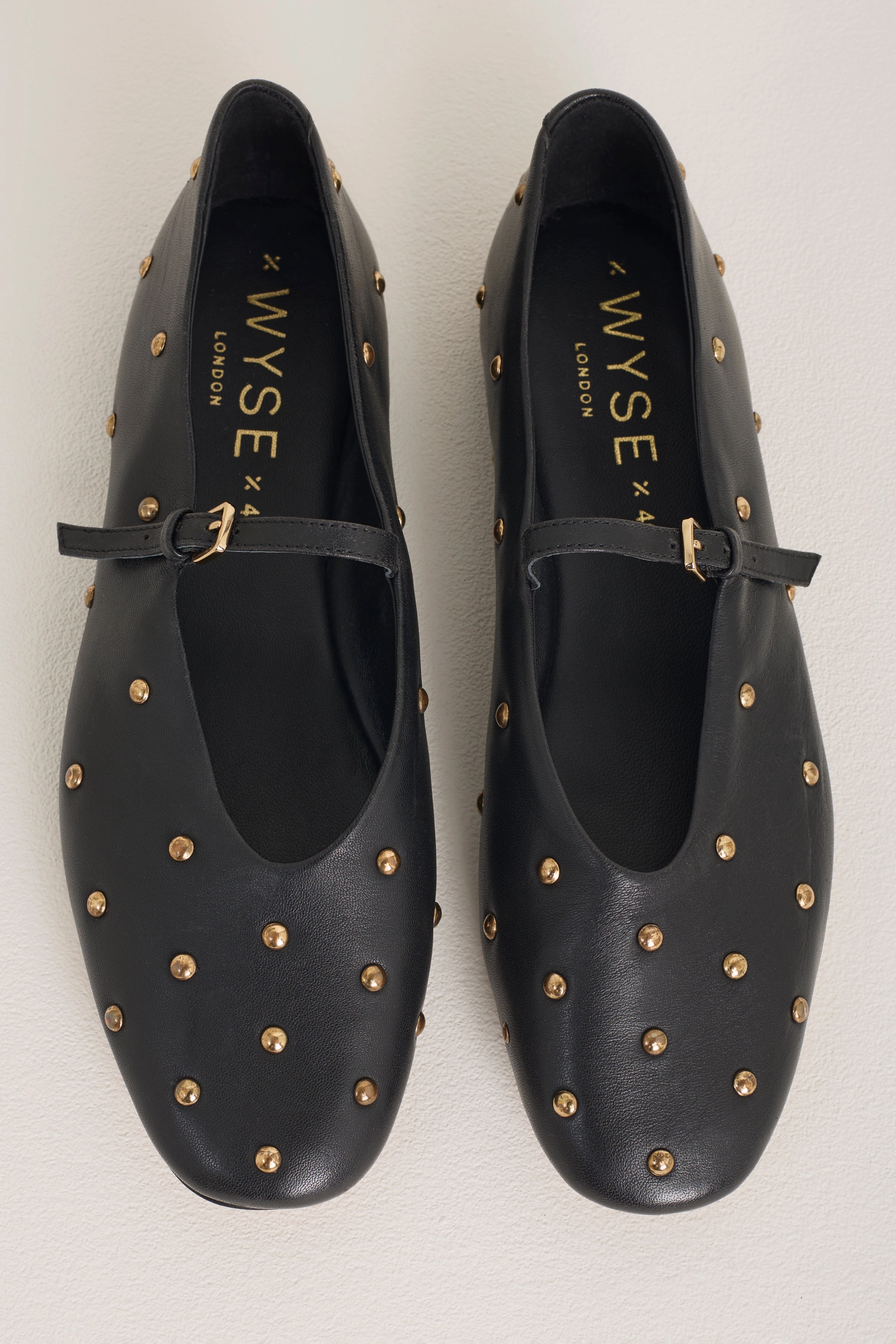 Stella Leather Studded Ballet Flat - Black Glock Flat Trigger Shoe