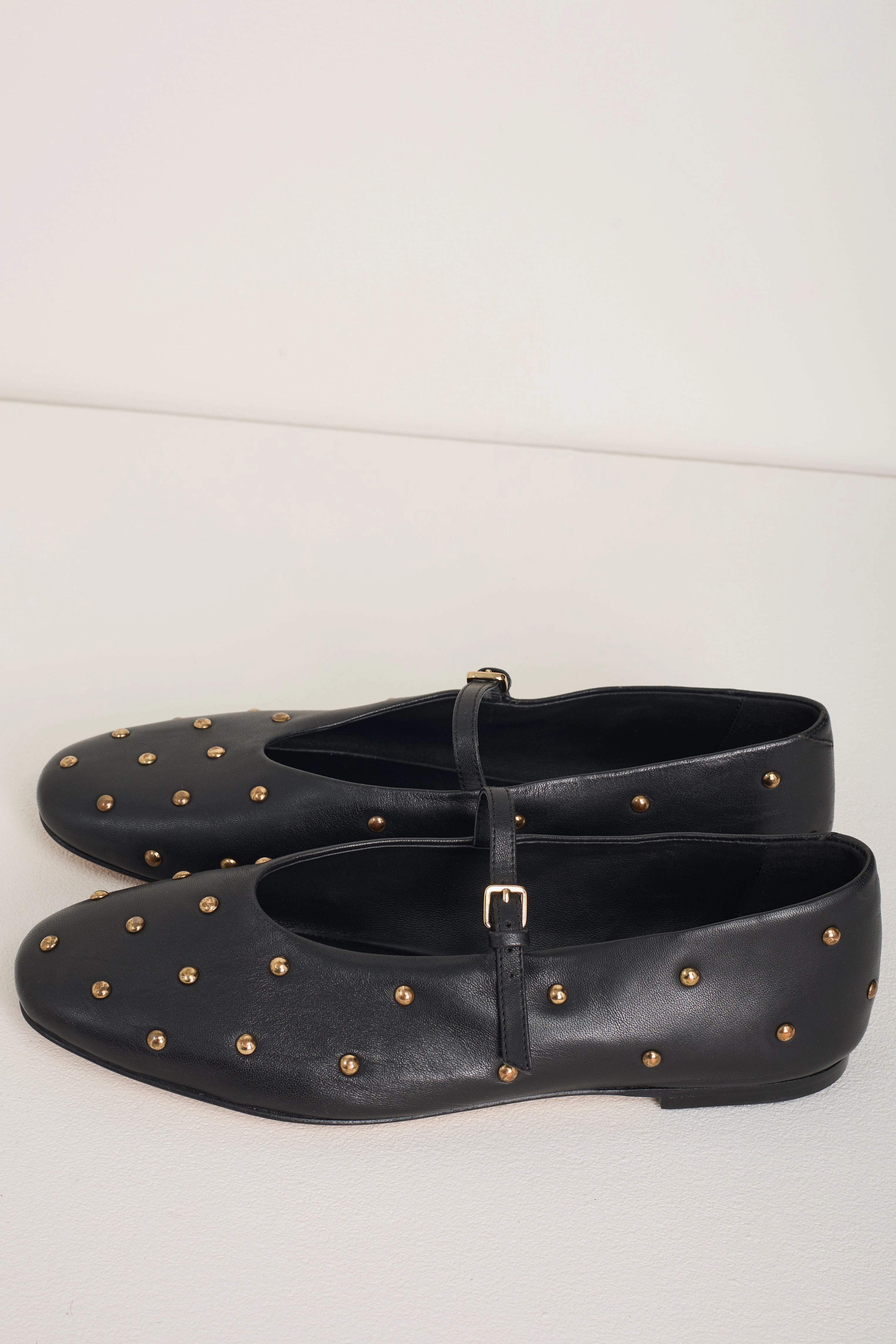 Stella Leather Studded Ballet Flat - Black Natural Flat Shoes