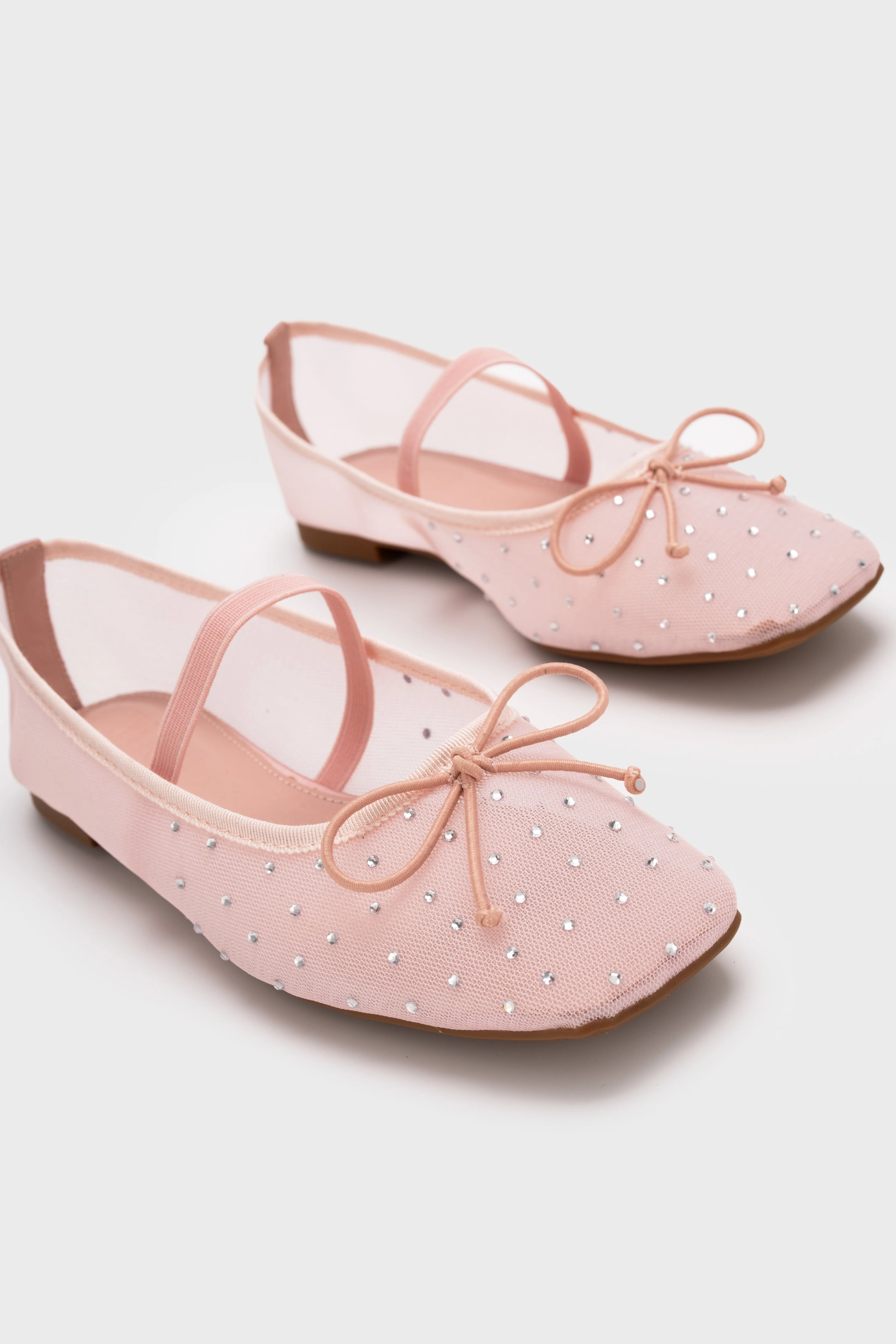 Mud Flat Shoes MESH RHINESTONE FLAT BALLERINAS WITH RIBBON