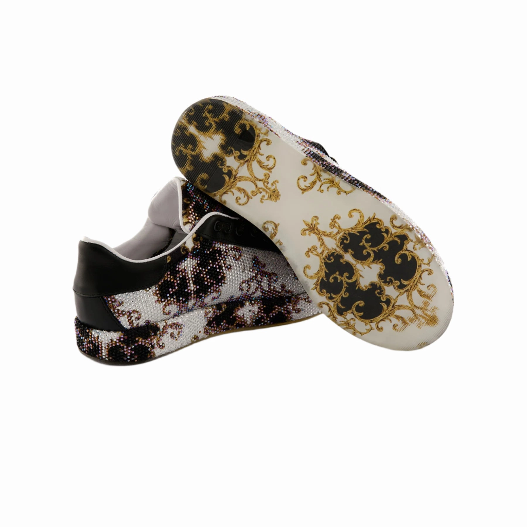 Dolce & Gabbana Sneakers Women's Multicolor Crystal Embellished Calf Leather Handmade Sneakers W5029