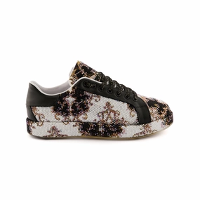 Women's Multicolor Crystal Embellished Calf Leather Handmade Sneakers W5029 Spinning Sneakers