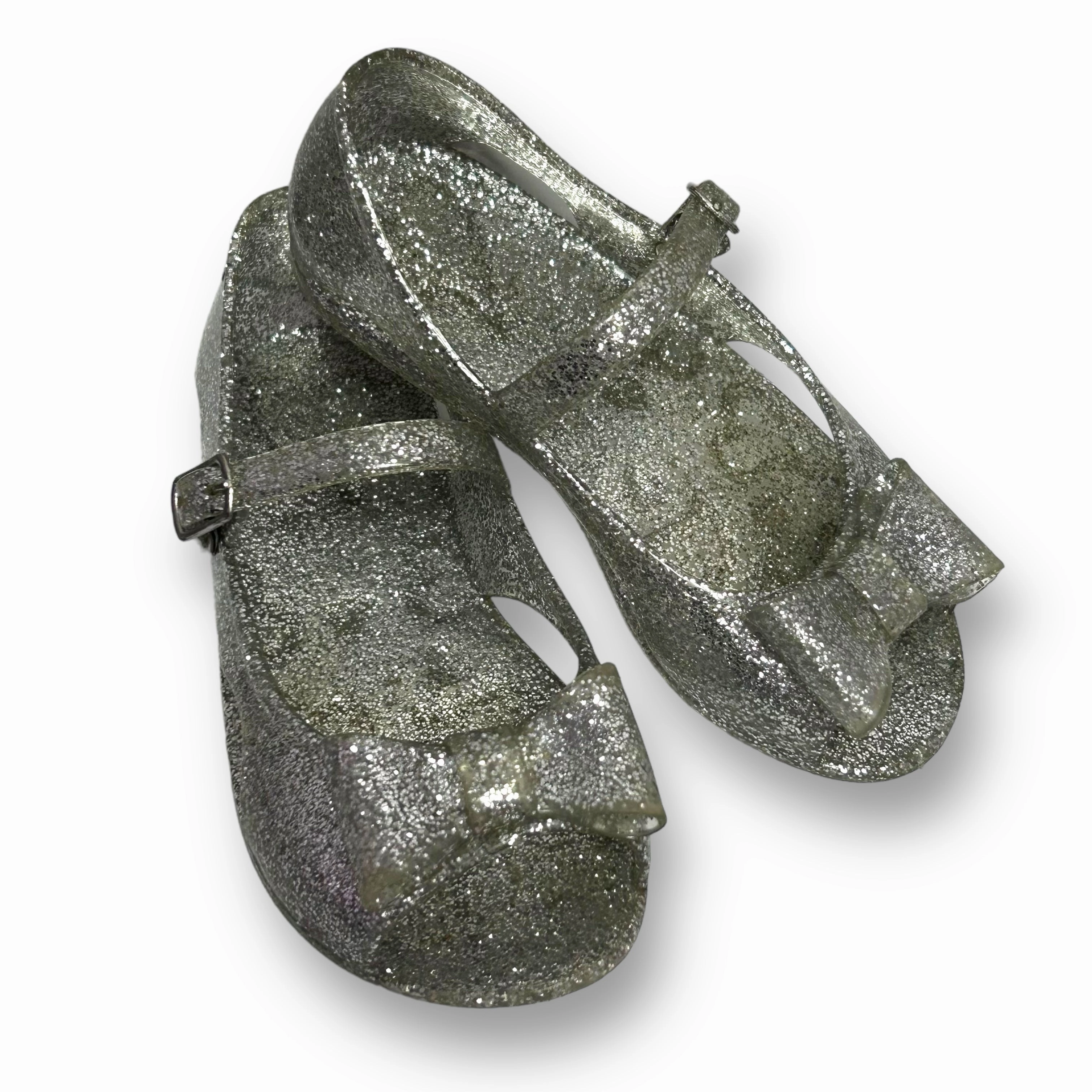 Miami Toe Loop Sandals Toddler Girls Size 7 Jellies Sandals Silver Sparkle Easy-On Shoes