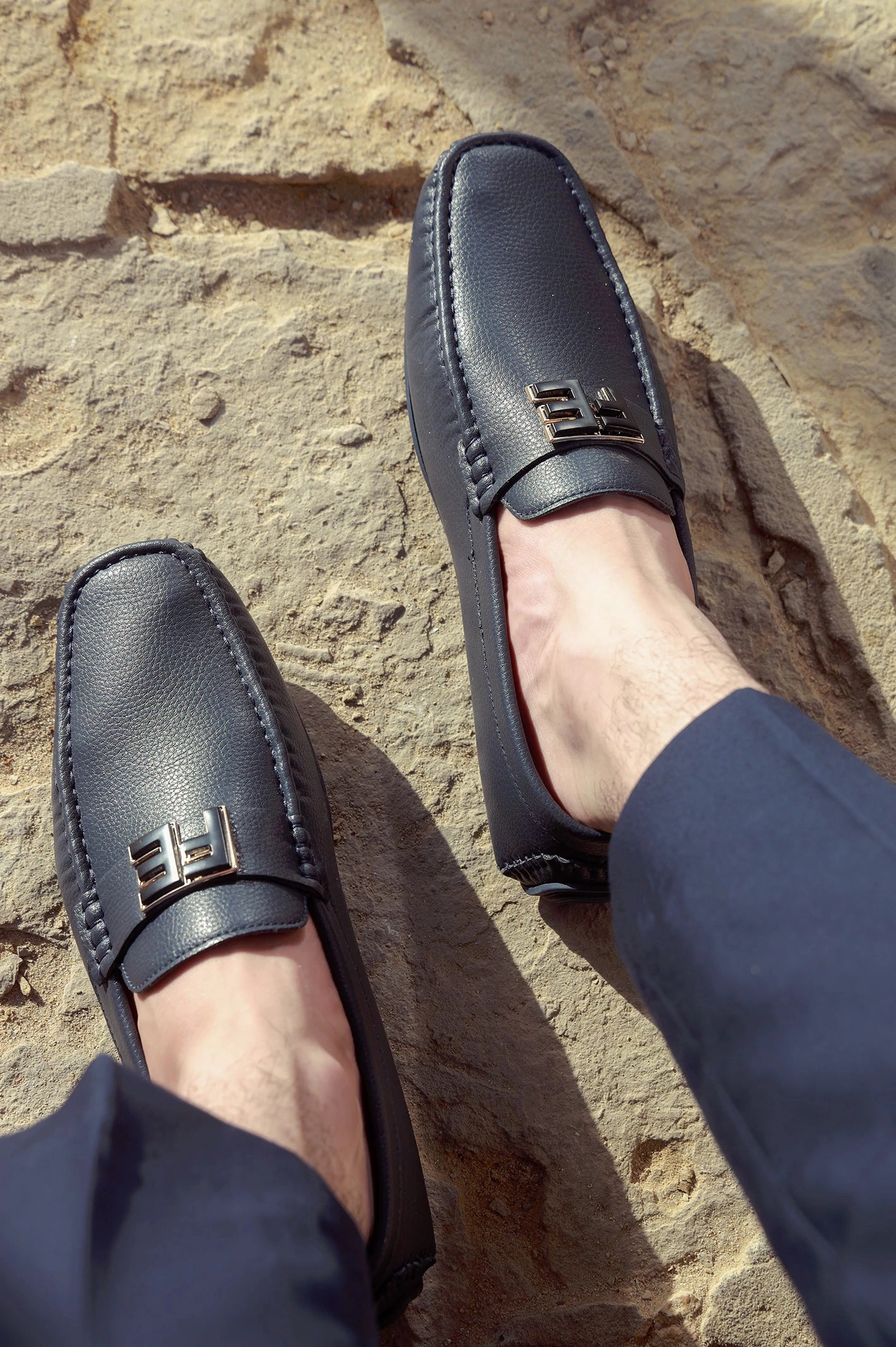 Navy Casual Moccassins Shoes 8053 Leather Platform Casual Shoes Dupe