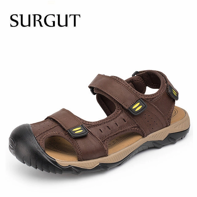 Summer Casual Solid Men Sandals Breathable High Quality Genuine Leather Beach Shoes Big Size 38~48 Campus Shoes Casual