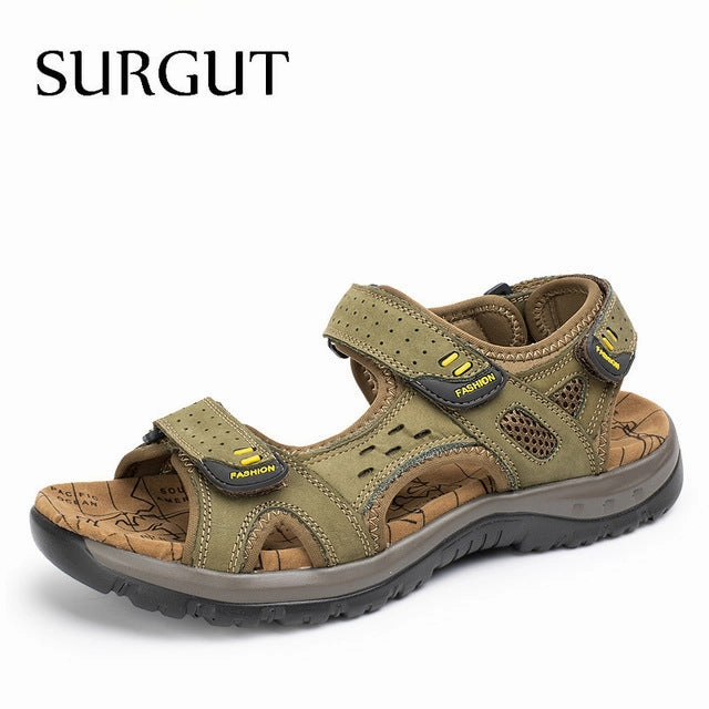 Summer Leisure Beach Men Shoes High Quality Leather Sandals The Big Yards Men's Sandals Size 38-45 Leopard Flat Shoes