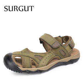 Summer Men's Sandals High Quality Real Leather Mens Shoes Slippers Beach Walking Casual Shoes Big Size 39-47 Size 14 Casual Shoes