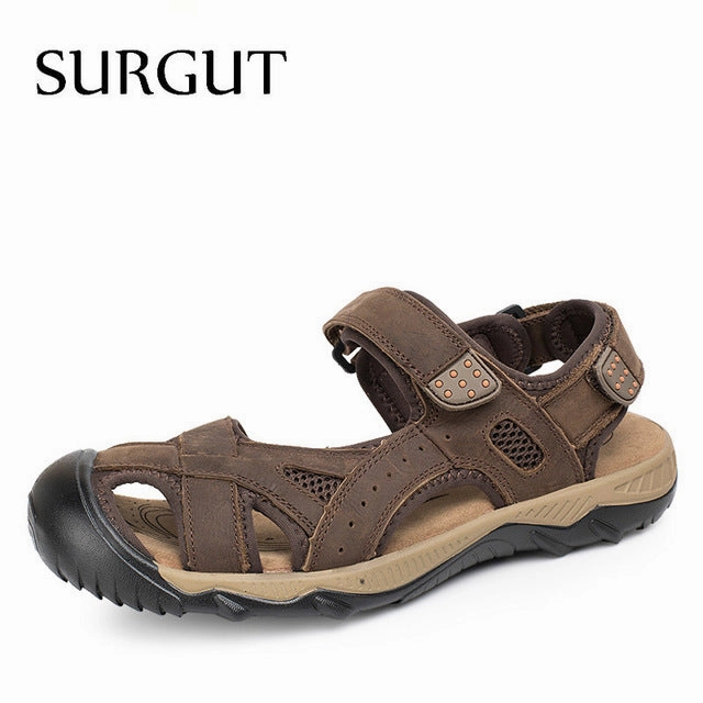 Summer Men's Sandals High Quality Real Leather Mens Shoes Slippers Beach Walking Casual Shoes Big Size 39-47 Casual Shoes No Lace