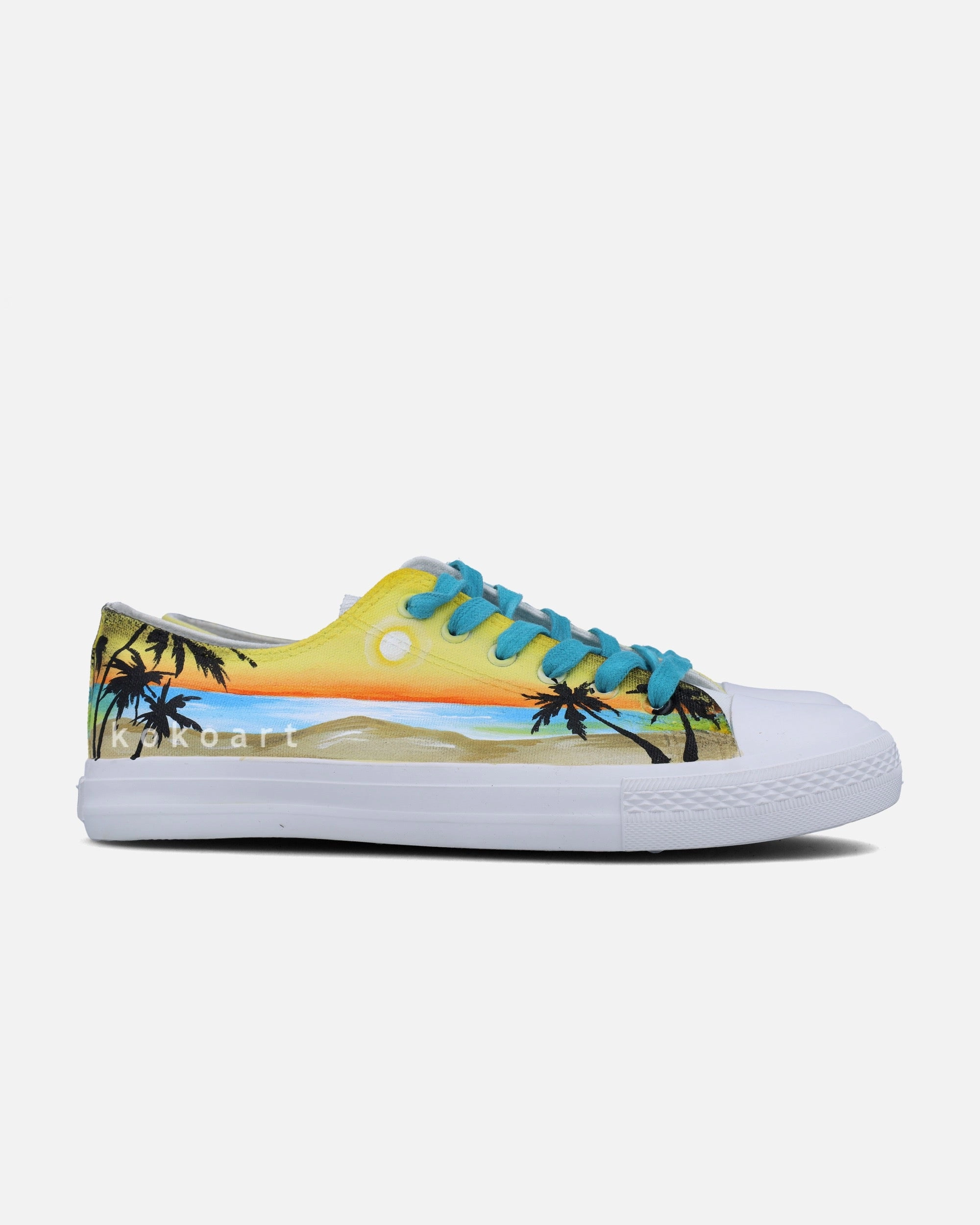 Sunset Beach with Palm Trees Hand Painted Shoes