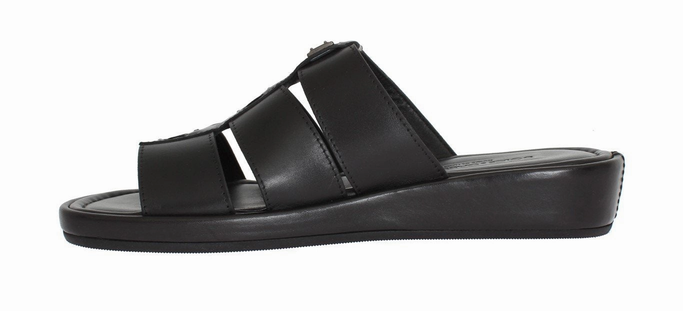 Black Deer Leather Logo Slides Sandals Tights And Sandals